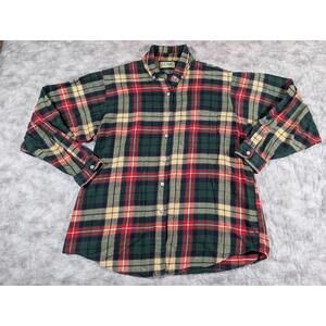 LL Bean USA Flannel Shirt Womens 14 Plaid Button Down Green Red Cotton